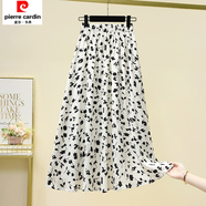 皮爾卡丹雪紡半身裙女碎花裙子夏季新款沙灘大擺中長(cháng)款裙高腰垂墜感a字裙 白色 L 【建議100-110斤