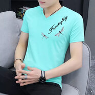 嘉曄（JIAYE）2025年夏季男士短袖T恤V領(lǐng)修身男裝丅恤半袖打底衫 淺綠色 -9988 S 90-105