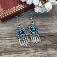 覓倩中國風(fēng)刺繡布藝流蘇耳環(huán)苗族復古長(cháng)款新中式耳墜民族風(fēng)苗銀耳飾女 水滴孔雀（寶藍）