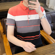 帝歐萊夫夏季POLO翻領(lǐng)短袖t恤衣服男半袖休閑男裝T恤夏天打底衫衣服男潮流 2339橙色 L (115-130斤)