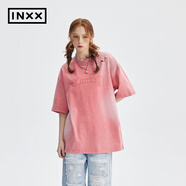 英克斯（inxx）Standby 復古懷舊做舊斑駁感短袖男美式休閑破洞舊化貼布繡寬松T 粉色 S