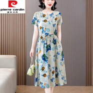 皮爾卡丹（pierre cardin）裝夏款碎花純棉綢連衣裙氣質(zhì)洋氣短袖貴婦人品牌女裝裙子 26號(hào)色 5XL 建議150-165斤