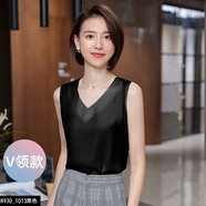 普妮姿白色雪紡T恤小吊帶女外穿V領(lǐng)無袖小背心夏打底衫坎肩內(nèi)搭上衣 黑色V領(lǐng)背心 2XL