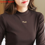 LOVER RUCCI半高領(lǐng)咖色打底衫女春秋女士純棉長袖t恤衫修身內(nèi)搭上衣小衫 咖啡色 M (90-105斤)