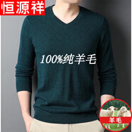 恒源祥純羊毛絨衫純羊毛衫男士打底衫秋冬季低領(lǐng)毛衣雞心V領(lǐng)保暖衣服 鉆石綠【純羊毛】 L 170