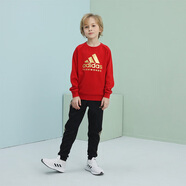 阿迪達斯 （adidas）兒童裝春內(nèi)搭圓領(lǐng)衛(wèi)衣運動長袖上衣  紅/金 116