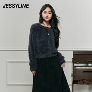 Jessy line杰茜萊氣質(zhì)高級感短款針織開(kāi)衫女秋新款毛衣小外套 商場(chǎng)同款 墨蘭色 XS/155