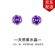 timebetter天然紫水晶銀耳釘小眾簡(jiǎn)約六爪耳環(huán)夢(mèng)幻紫色送證書(shū)生日禮物禮盒裝 天然紫水晶銀耳釘/寶石直徑約6mm 925銀材質(zhì)