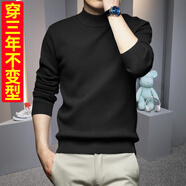 2件 絲光半高領(lǐng)毛衣男純色秋冬針織衫中領(lǐng)加絨保暖打底衫潮流線衣 黑色 【半高領(lǐng)款單件】 M【合適80-110斤】