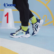 喬丹男大童跑步鞋兒童春秋季密網(wǎng)運動(dòng)鞋子抽繩童鞋 沉靜藍/牧舟藍35