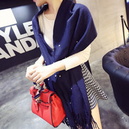 七襄圍巾女冬款兩用長(cháng)款披肩秋冬天韓版七襄純色學(xué)生流蘇百搭珍珠仿羊絨圍脖圍巾新年情人節禮物 藏青色