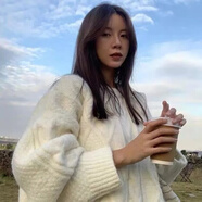 月袖（YUEXIU）日系慵懶風(fēng)加厚毛衣女秋冬天學(xué)生寬松外穿麻花針織衫中長款毛線衣 白色【3根加厚大麻花】甄/選品*/質(zhì) 2XL(建議130-145斤)