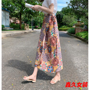 美安嘉傣族裙子女西雙版納民族風(fēng)印花開(kāi)叉裹裙海邊度假一片式綁帶半身裙 黃綠民族圖-a字半身裙 均碼 系帶腰圍可調(diào)節(jié)-a字半身裙
