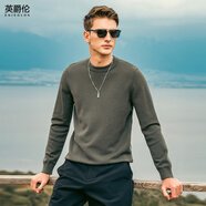 英爵倫（Enjeolon）英爵倫純色圓領(lǐng)毛衣男歐美潮流百搭毛衫2024秋冬修身打底針織毛衫 墨綠色 XL