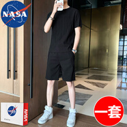 NASA RHUDE夏天套裝男裝潮流男士休閑套裝短袖t恤男套裝男夏季衣服男夏裝 8610黑色(短袖+短褲) 2XL 140-160斤