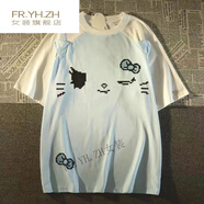 FR.YH.ZHy2k可愛(ài)小眾設(shè)計(jì)感亞文化拼接小貓短袖.t恤女夏季2024學(xué)生軟妹上 藍(lán)色 (高品質(zhì) 可愛(ài)百搭) L