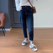 軒萊雅直筒牛仔褲女春秋季新款寬松復古高腰顯瘦小個(gè)子九分煙管褲子女潮 新塘佐依-9137【藍灰色】 XL