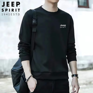 吉普（JEEP）衛(wèi)衣男春秋款加絨加厚保暖長(zhǎng)袖套頭打底衫無帽上衣服男裝長(zhǎng)袖T恤 黑色(春秋款) L【110-120斤】