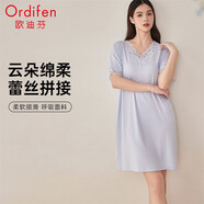 歐迪芬家居服女士睡衣蕾絲拼接睡裙50支透氣V領(lǐng)短袖  XH4204