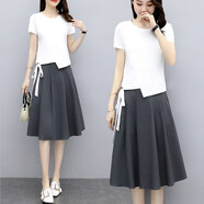 蕭遇2026年春夏季新款女士套裝棉麻連衣裙子夏天小個(gè)子氣質(zhì)女神范衣服 上白+灰色下 L （建議98-108斤）