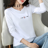 F1MAJE1T 高端設計師品牌 長(cháng)袖T恤女刺繡棉春秋韓版百搭上衣顯瘦打底衫 242白色 M (95-110斤)