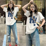歐洛黛（OULUODAI）短袖t恤女寬松夏季新款透氣休閑衣服女裝時(shí)尚潮體恤衫純棉短袖女 白色（Hi） L