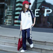 Baldauren9-12歲女大童夏季套裝15初中學(xué)生16少女裝夏裝新款短袖長(cháng)褲運動(dòng)裝 白色【兩件套】 薄款 150 M 高135-145；重65-80斤