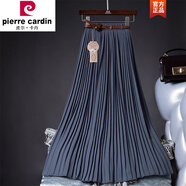 皮爾卡丹（pierrecardin）新款新款百搭高腰雪紡百褶半身裙中長裙飄逸大擺沙灘度假長裙時尚 深灰色 藍灰色 【裙長88CM】