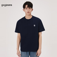 gxg.jeans男裝短袖T恤男230g重磅t恤2024年夏季基礎(chǔ)圓領(lǐng)打底衫體恤 藏青色 180/XL