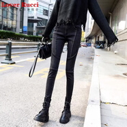 LOVER RUCCI歐洲站潮靴褲2025春秋牛仔褲女緊身小腳褲彈力高腰加長(cháng)鉛筆褲子 黑色 拼接款單款正?？?29 120斤左右