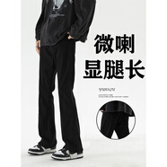 趣米樂(lè)美式vibe牛仔褲男春秋季修身直筒顯腿長(zhǎng)褲子男高街潮牌休閑微喇褲 黑色【常規(guī)】 XL 【建議120-140斤】