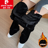 皮爾卡丹（pierre cardin）金絲絨微喇褲子女士裝春秋冬季2025年新款加絨加厚垂直筒休閑褲女 黑色小個(gè)子（ ） 加絨 S (90-100斤)