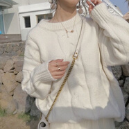 OIUO軟奶藍毛衣女秋冬外穿加厚日系甜美森系內(nèi)搭圓領(lǐng)針織衫上衣潮 白色 S