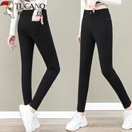 啄木鳥(niǎo)加絨褲子女秋冬2025新款外穿彈力緊身褲冬季保暖褲女士加厚小腳褲 黑色(不加絨) 3XL 建議120-130斤