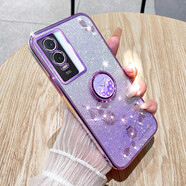 羅璐鷗 vivo Y76S手機(jī)殼女款軟硅膠殼VIVO Y73S外殼防摔支架全包保護(hù)套高級(jí)水鉆漸變閃粉 【漸變丁香紫】+指環(huán)支架+全屏鋼化膜 vivo Y76S