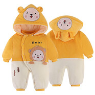貝嬰愛（BEIYINGAI）嬰兒連體衣秋冬棉衣珊瑚絨寶寶哈衣外出服防風(fēng)加厚小孩衣服新生兒 小猴子黃（冬加厚帽可拆） 80CM(適合6-12個月)