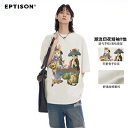 衣品天成夏季新品兔子家庭印花圖案潮流百搭T恤半截袖時(shí)尚男女同款 卡其色 160