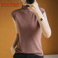 LOVER RUCCI法國 夏季新款桑蠶絲半高領(lǐng)超薄針織衫短袖女氣質(zhì)上衣寬松休閑T恤 深情色 2XL