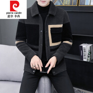 皮爾卡丹秋冬短款毛呢外套男韓版潮流修身仿水貂絨夾克男裝加厚拼色呢子大衣針織 淺藍色 3XL