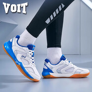 沃特VOIT真皮牛皮新款乒乓球男女碳板透氣耐磨減震網(wǎng)球排球運動(dòng)鞋 白藍 36