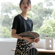 妃麗慕尚夏季新款女裝短袖v領(lǐng)白色正肩t恤女寬松百搭上衣內搭純棉打底衫潮 0064黑色 L