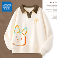 真維斯（JEANSWEST）衛(wèi)衣女外套春秋冬季新款polo領(lǐng)撞色寬松上衣服女生長袖設(shè)計(jì)感女裝 米色 兔子涂鴉_KZ L 【推薦體重121-140斤】