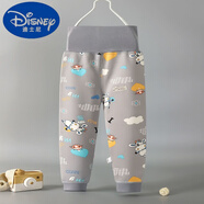 迪士尼（Disney）寶寶加絨加棉高腰褲子?jì)胗變捍呵锒Ｅo(hù)肚褲男女可開檔秋褲 加絨奶牛灰色 90 建議2-3歲
