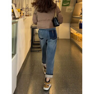 棉致時尚復(fù)古直筒牛仔褲女春秋冬季新款高腰寬松顯瘦哈倫休閑褲子加絨 復(fù)古藍【8668加絨高品質(zhì)38】 M 90-105斤