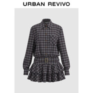 UR冬季新款女裝復古撞色格子層疊荷葉邊連衣裙UYL740028