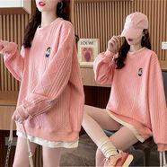 慎雅秋冬衛衣女款2025年最新款女裝秋裝中長(cháng)款遮臀搭配鯊魚(yú)褲大碼寬松 粉色春秋 M  建議80-115斤