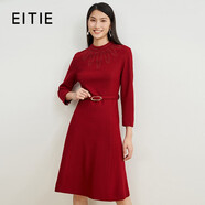 愛(ài)特愛(ài)（EITIE）氣質(zhì)半高領(lǐng)收腰連衣裙羊毛呢子裙冬季新款簡(jiǎn)約大氣A字裙6807512 紅色60 S 155