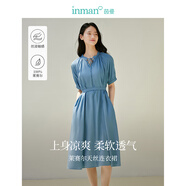茵曼（INMAN）萊賽爾天絲連衣裙女2025年夏季新款氣質(zhì)連袖收腰裙子 深灰藍 M