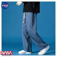 阿雷沃潮牌男裝直筒褲男抽繩束腳牛仔褲男寬松春秋季學(xué)生高街牛仔褲子男 深藍色(春秋款)  S(158-165cm 90-105斤)