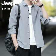 JEEP SPIRIT吉普襯衫男長袖春秋男士百搭上衣服裝長袖襯衫外穿工裝韓版襯衣潮 淺灰色1916 3XL